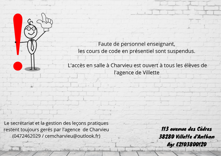 Cours en salle suspendus